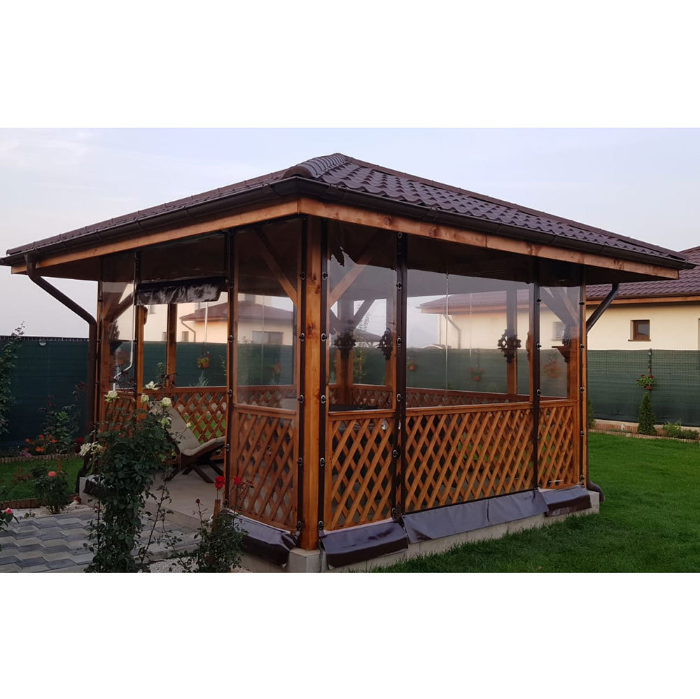 Folie terasa transparenta cu capse si bride, 1 m lungime x 2,1 m inaltime, banda maro