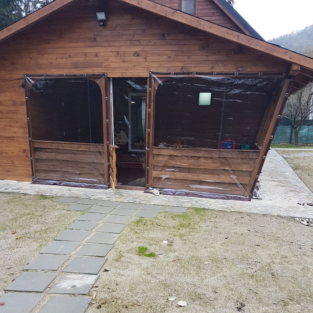 Folie transparenta terasa cu capse si bride, 2 m lungime x 1,2 m inaltime, banda maro
