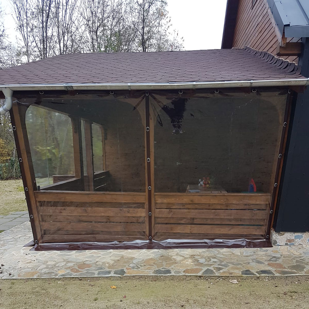 Folie transparenta terasa cu capse si bride, 2,5 m lungime x 1,2 m inaltime, banda maro