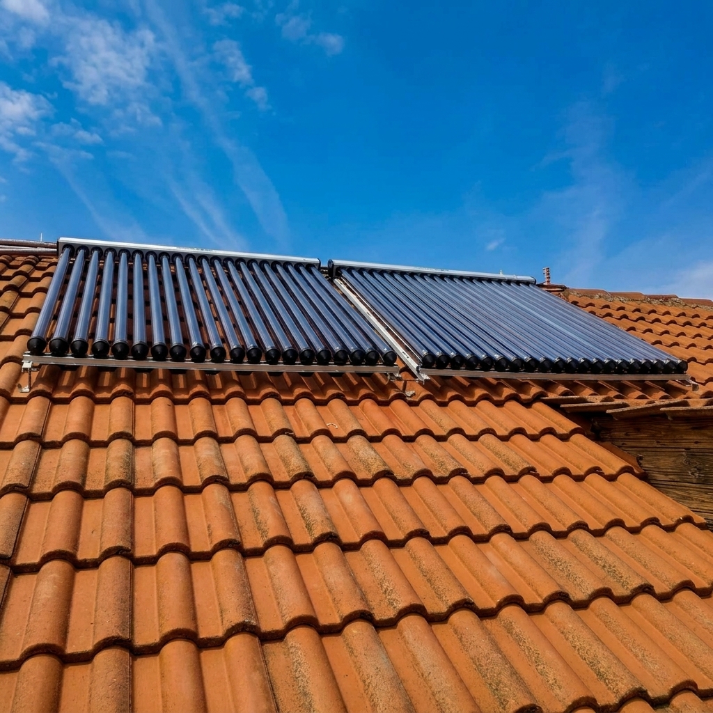 Panou solar apa calda 4 anotimpuri 1Energy, boiler Sunsystem bivalent de 300 litri, 5-6 persoane, 40 tuburi vidate heat-pipe