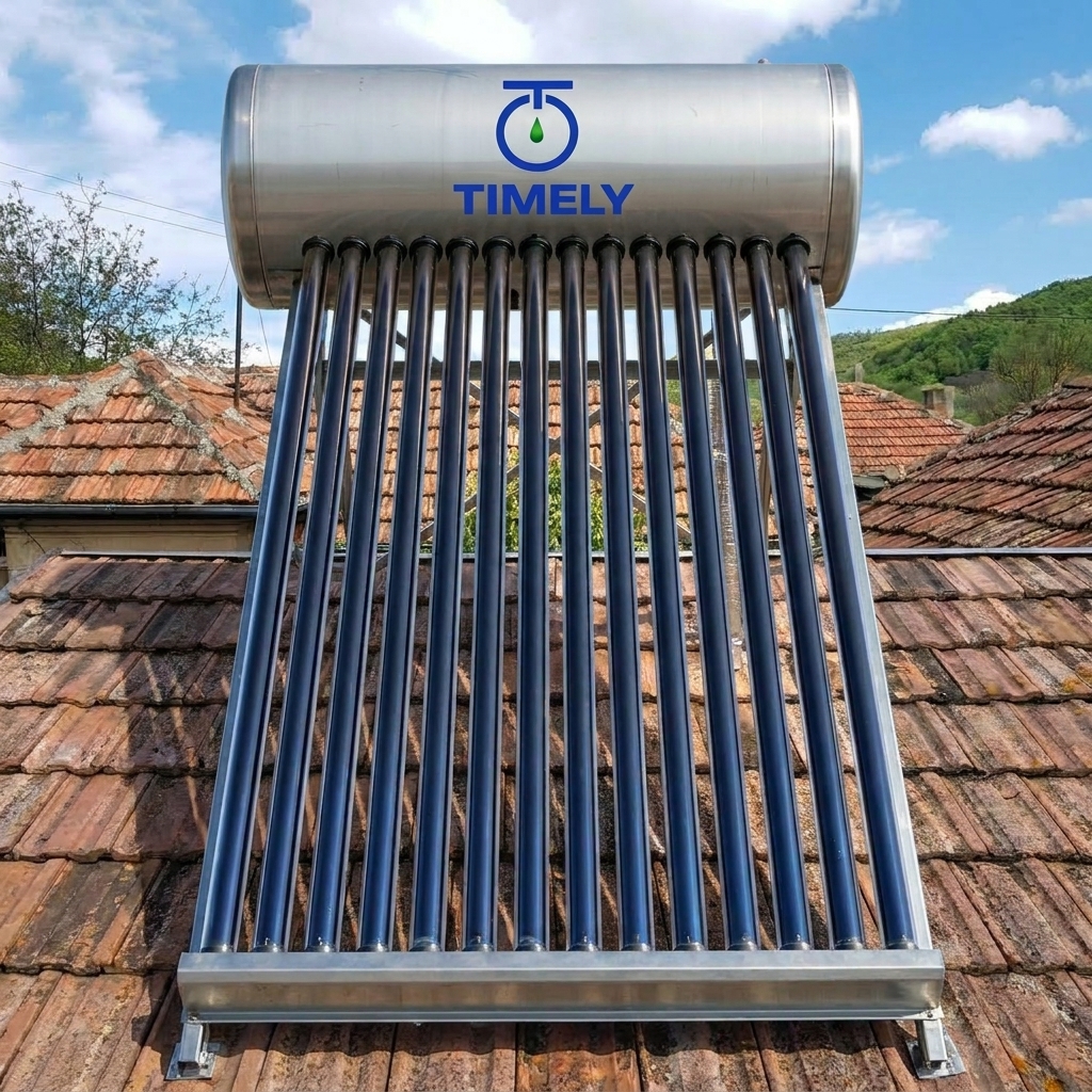 Panou Solar Apa Calda Presurizat, TIMELY, boiler 120 litri din inox, 12 tuburi heat-pipe