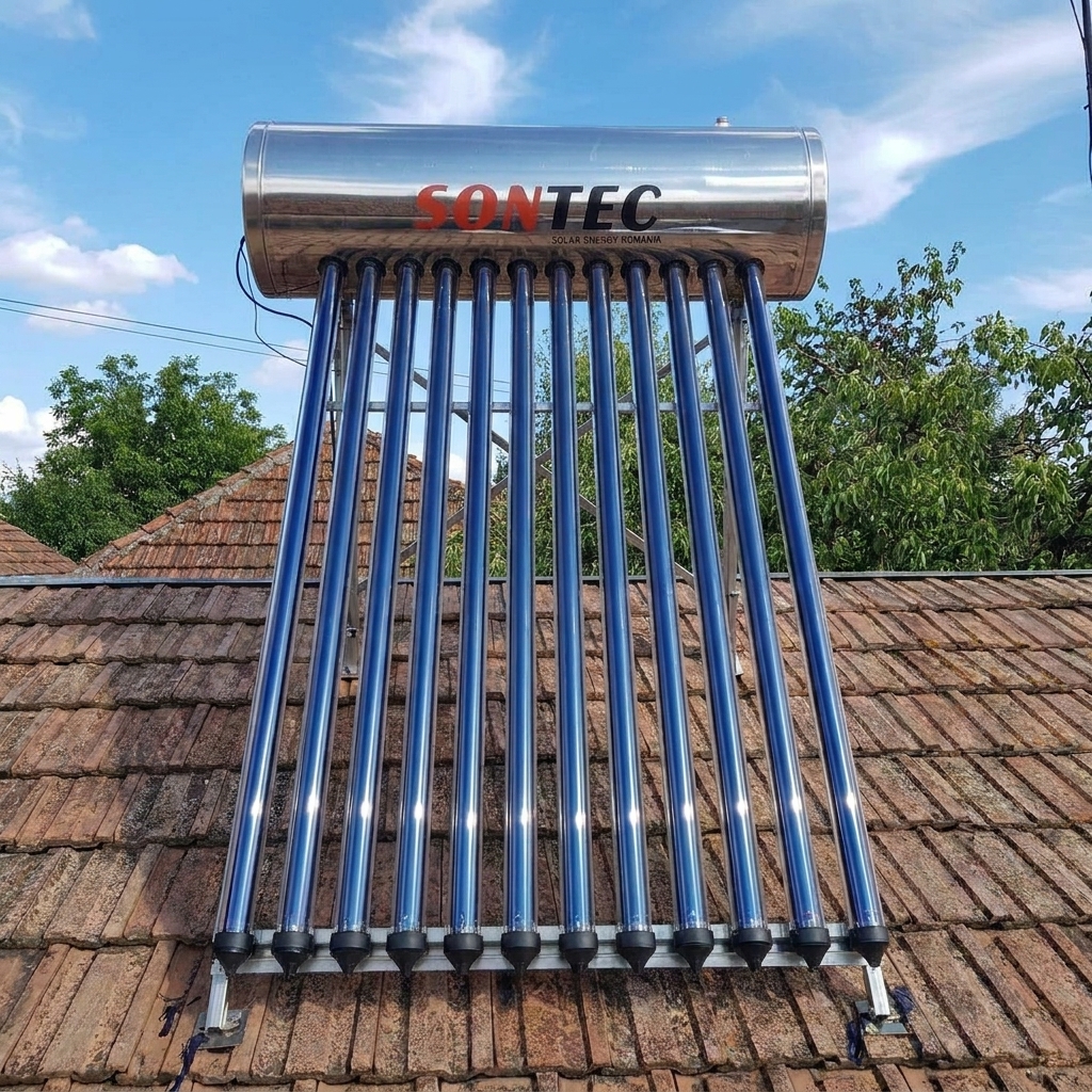 Panou Solar Presurizat Apa Calda, SONTEC, boiler 100 litri din inox, 10 tuburi heat-pipe
