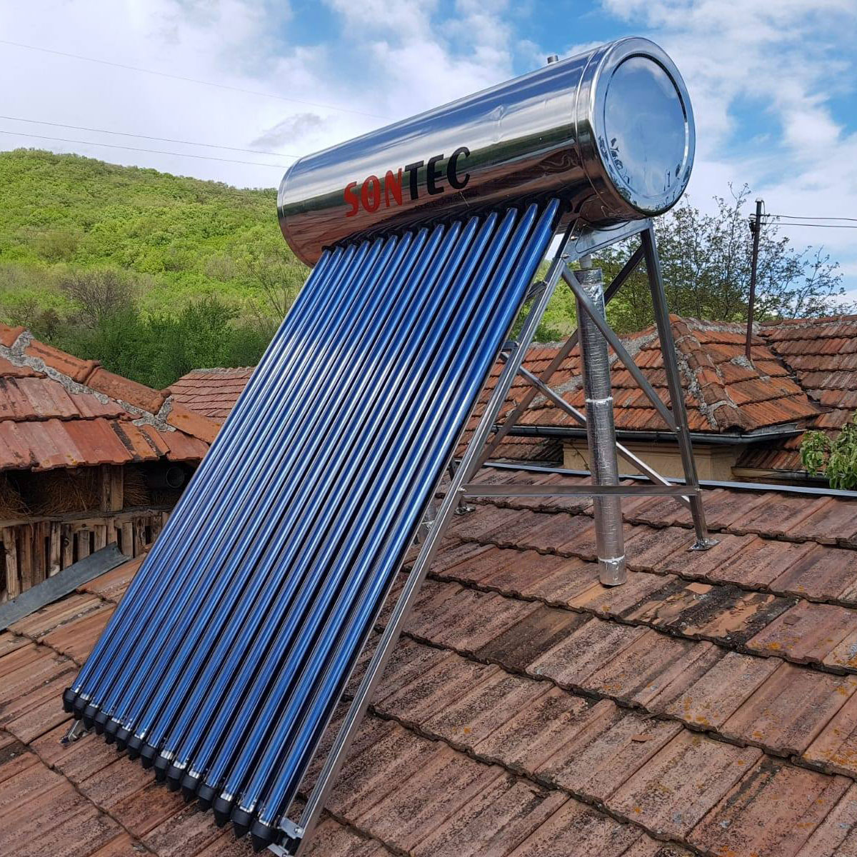 Panou Solar Presurizat Apa Calda, SONTEC, boiler 150 litri din inox, 15 tuburi heat-pipe
