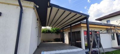 Pergola retractabila de 6.70 m lungime x 3 m deschidere, automatizata cu telecomanda, montaj realizat in Căciulați, Ilfov